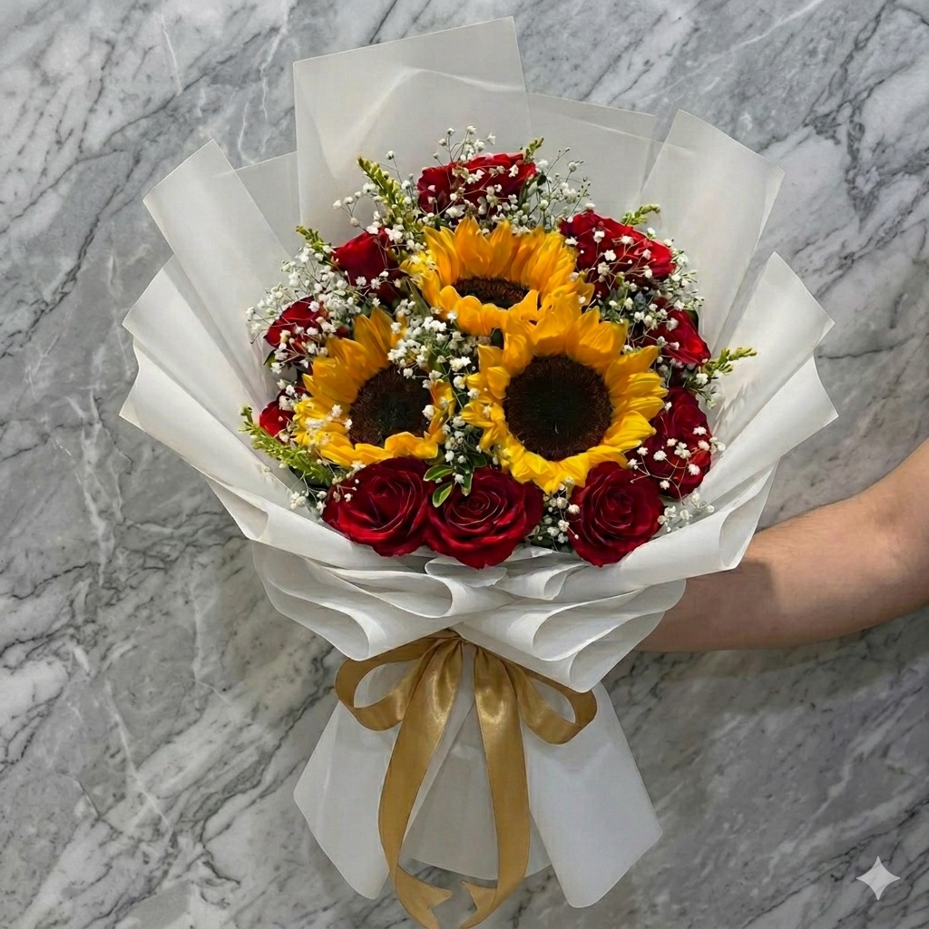 Buquê Grande Girassóis e Rosas Vermelhas — Floricultura Salvador