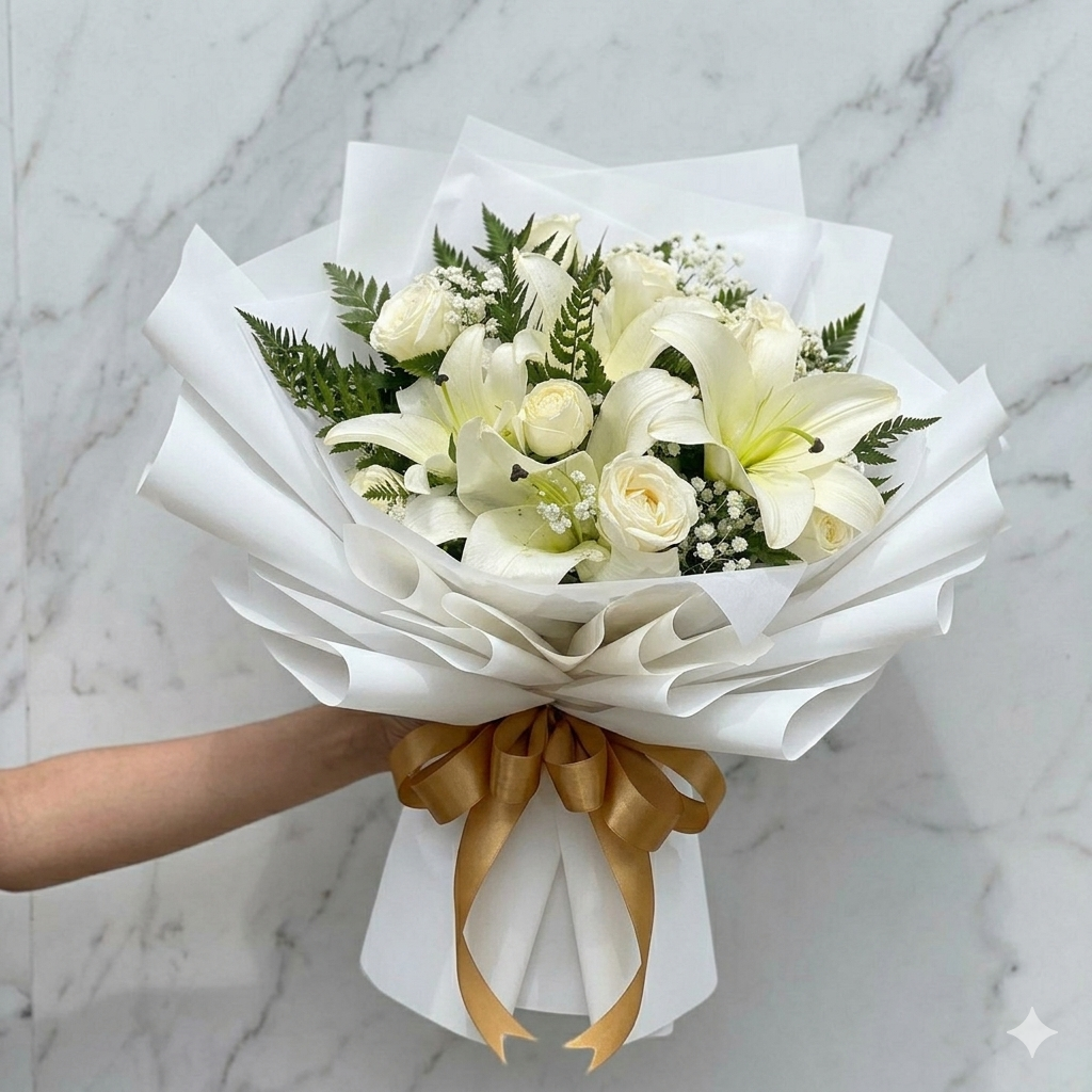 Buquê Lírio Branco e Rosas Brancas — Floricultura Salvador