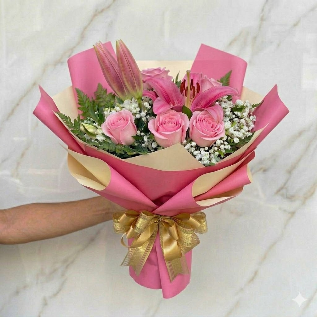 Buquê Rosas Pink e Lírios — Floricultura Salvador