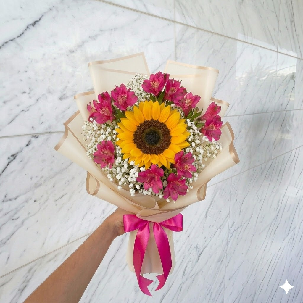 Buquê Girassol + Alstroemérias Pink — Floricultura Salvador