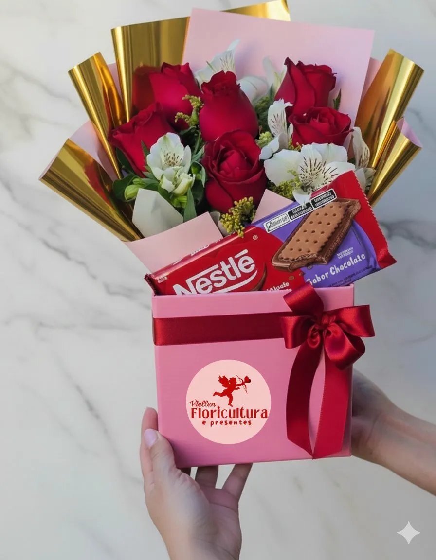 Box Presente Rosas e Chocolates