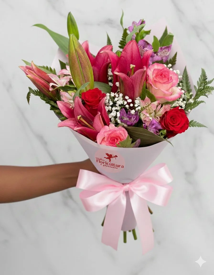 Buquê Misto Lírios Pink e Rosas — Floricultura Salvador